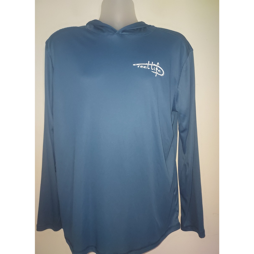 Reel Life Men's Fishing Hoodie Large Sun Protection Long Seeve Lightweight Blue